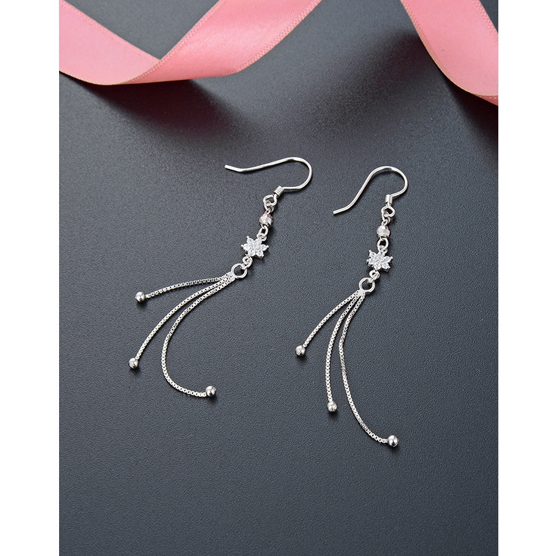 Japanese And Korean Style Piaoxian Fashion Long Tassel Earrings S925 Silver Inlaid Zircon Geometric Round Bead Earrings Earrings Female