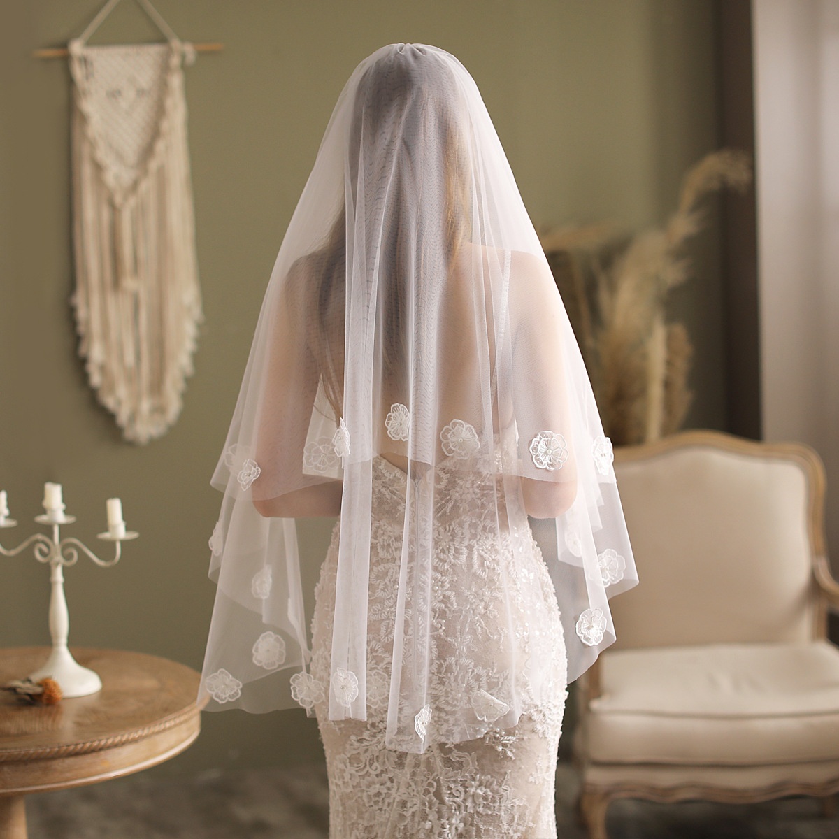 V816 Exquisite Lace Flower Pearl Wedding Veil Super Fairy Double Layer Wedding Dress Bridal Headdress