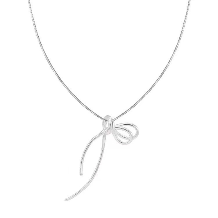 Ribbon Bow Necklace Niche Clavicle Chain Cyber Celebrity Neck Chain Elegant Cold Style Korean Style Woolen Chain