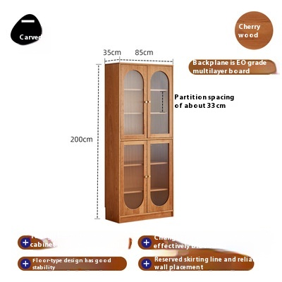 Y D Solid Wood Bookcase Study Living Room High Storage Shelf Glass Door Nordic Retro Display Cabinet Storage Bookcase