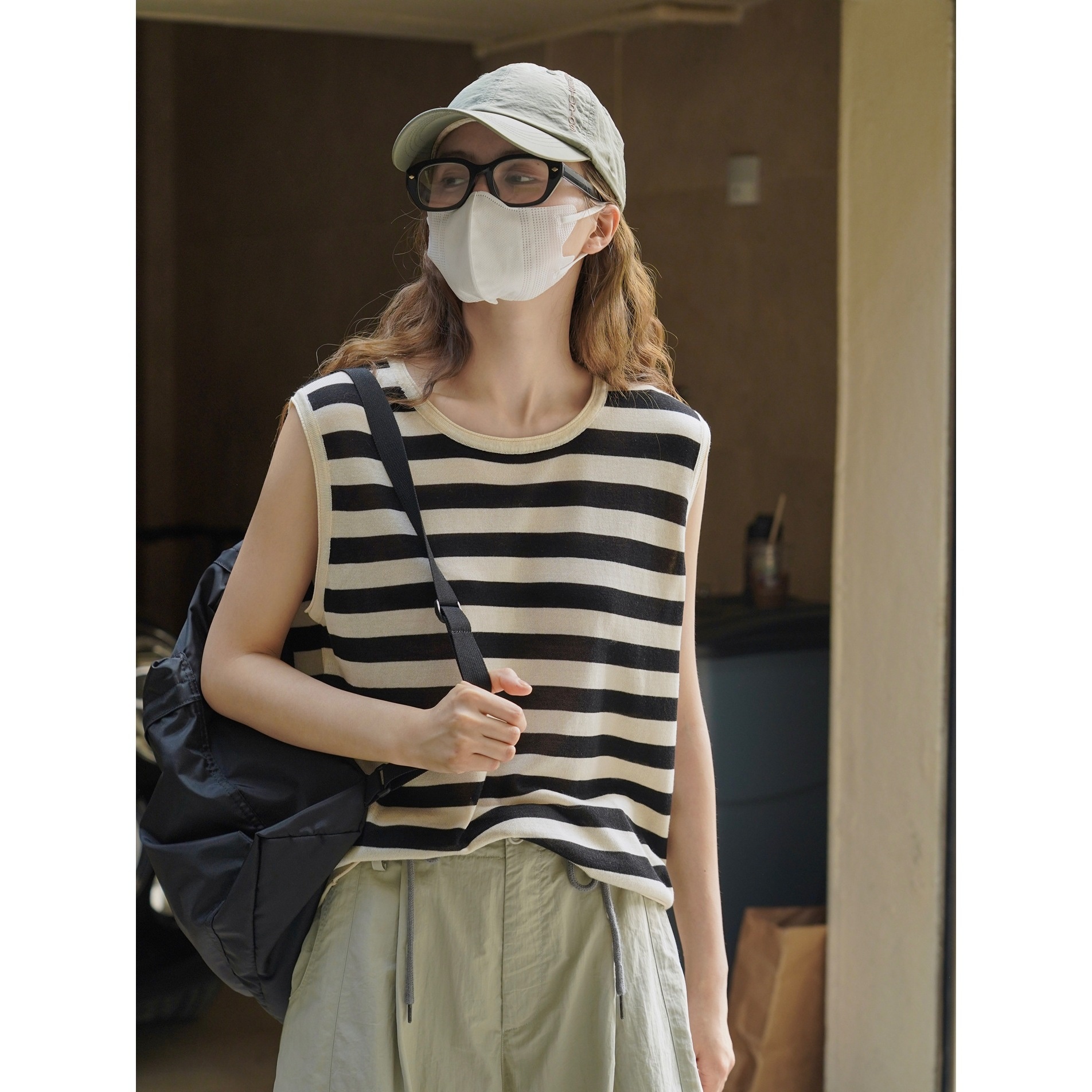 Summer Korean Lazy Loose Striped Knitted Vest Loose Slim Cool Casual Vest Female