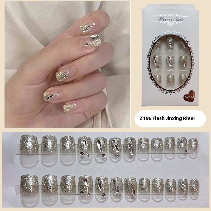 Gold And Diamond False Nails,Advanced Wearable Nail Art Stickers,False Nails,Finished Nail Art Press On Nails
