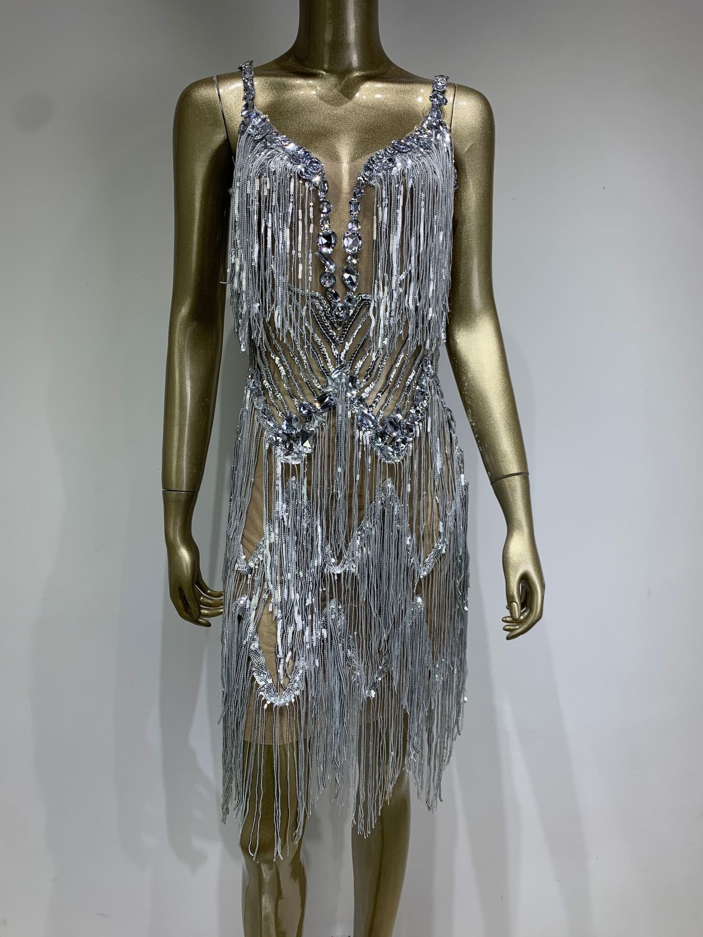 Hot-selling Women's Clothing European And American Hot Girl Evening Dress Rhinestone Tassel Shiny Nightclub Party Skirt