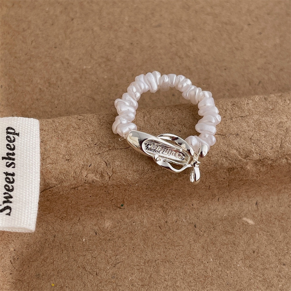 Bow Ballet Shoes Shaped Pearl Ring Women's Fashion Simple High-end Sense Niche Index Finger Ring Accessories
