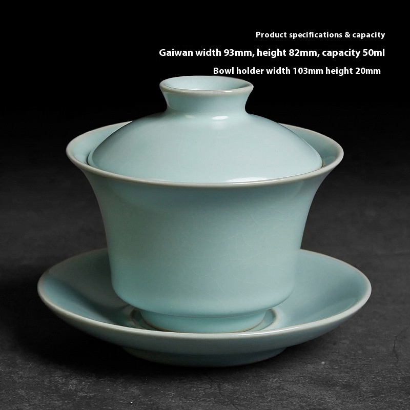 Tea Set Covered Bowl Single Ru Kiln Cracked Home Kung Fu Tea Brewing Tea Bowl Small Size Sky Blue Ceramic Can Raise Sancai Cup