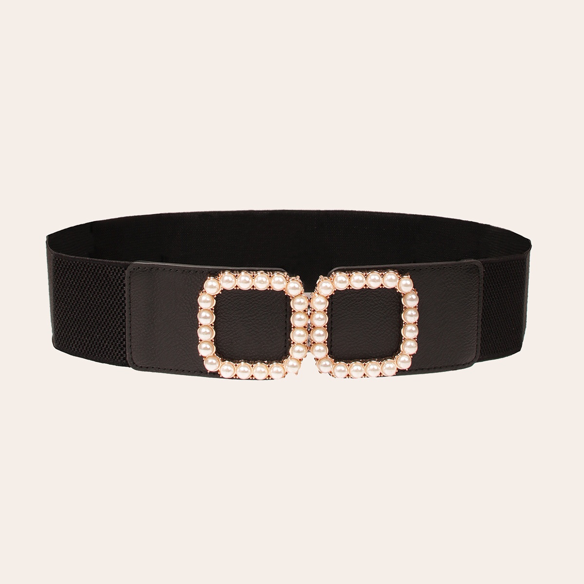 Pearl Buckle Elastic Wide Women's Waist Belt Black Sweet Elegant Women's Belt Yiwus