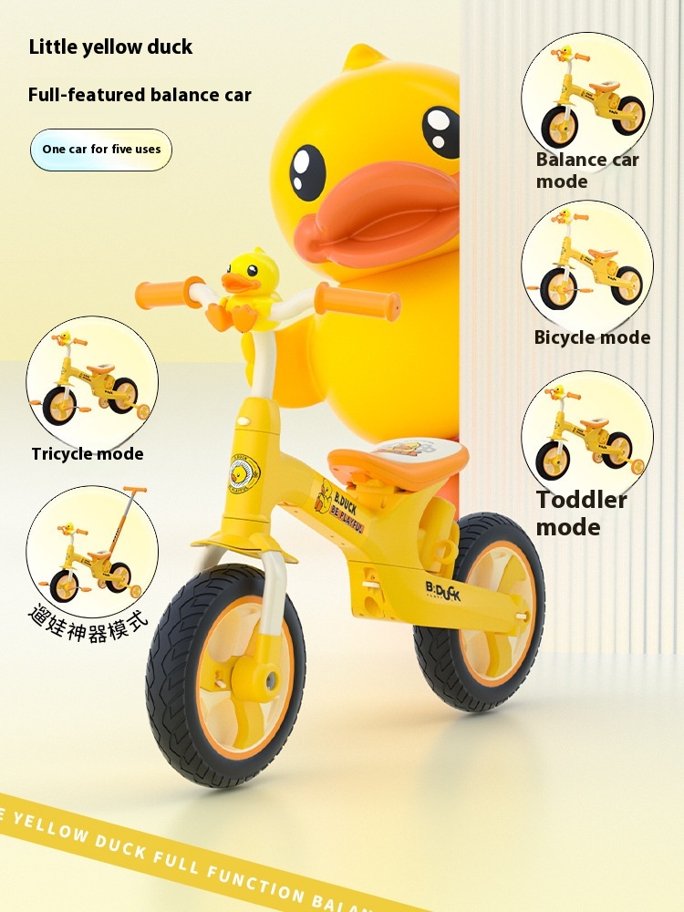B. D U C K Little Yellow Duck Children's Balance Car Five-in-one Folding Bicycle Sliding Bike2-3-6 Years Old Sliding Bike