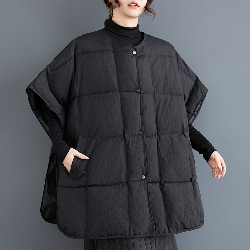 Autumn And Winter Japanese Style Plus Size Loose Retro Elegant Design Sense Cape Style All-match Cotton Vest Jacket For Women
