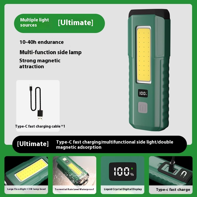 LED Work Auto Repair Lamp Rechargeable Multifunctional COB Flashlight With Magnet Hook