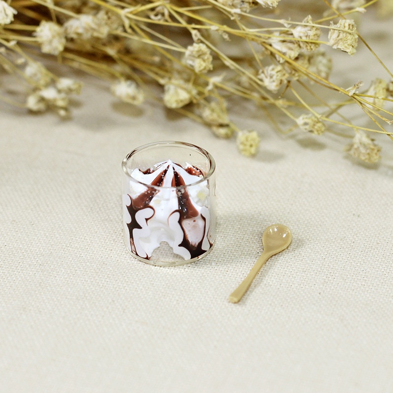 Dollhouse Accessories Ob11 Creative Design Ornaments Miniature Model Toys Transparent Glass Ice Cream Cup Spoon I314