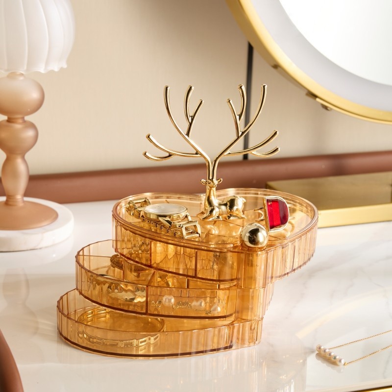 Light Luxury Deer Dream Jewelry Storage Box Multi-layer Household Jewelry Box With Lid Desktop Rotating Necklace Jewelry Box