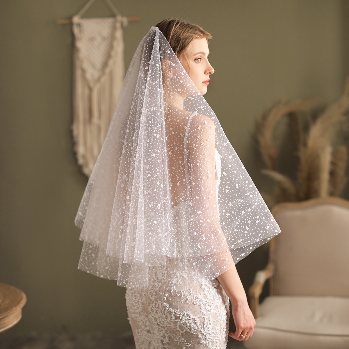 V810 Forest Series Super Fairy Starry Bride Wedding Travel Photography Studio Photo Double Layer Medium And Long Veil