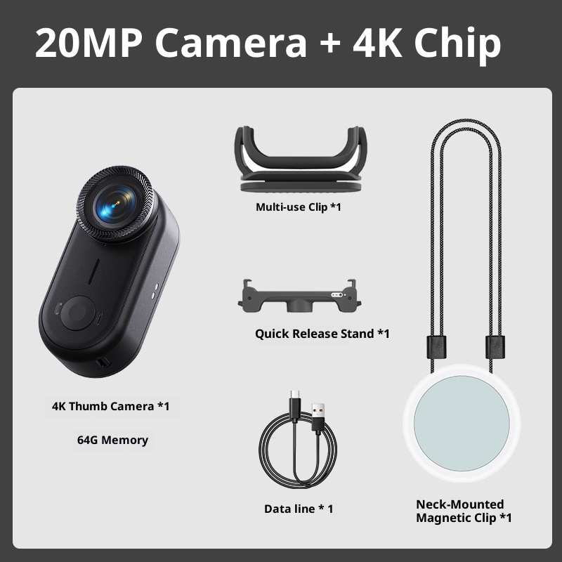 4K Anti-shake Pocket Thumb Camera Chest Magnetic Neck Hanging Vlog Recorder Waterproof HD Sports Camera
