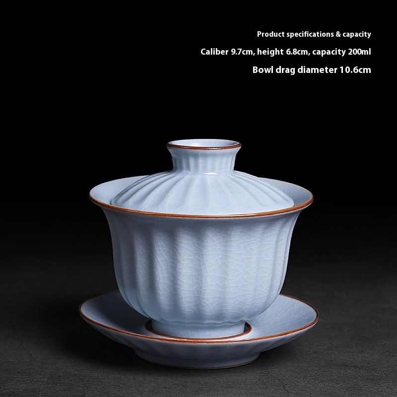 Ru Kiln Covered Tea Cup Single Crack Can Be Raised Sancai Cup Home Kung Fu Tea Ceramic Tea Set Tea Bowl Sky Blue