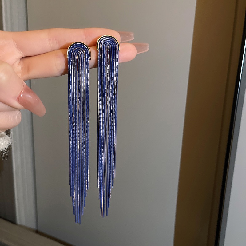 Silver Needle U-shaped Chain Long Tassel Earrings European And American Fashion Personality Internet Celebrity Earrings Earrings Design Sense Earrings For Women