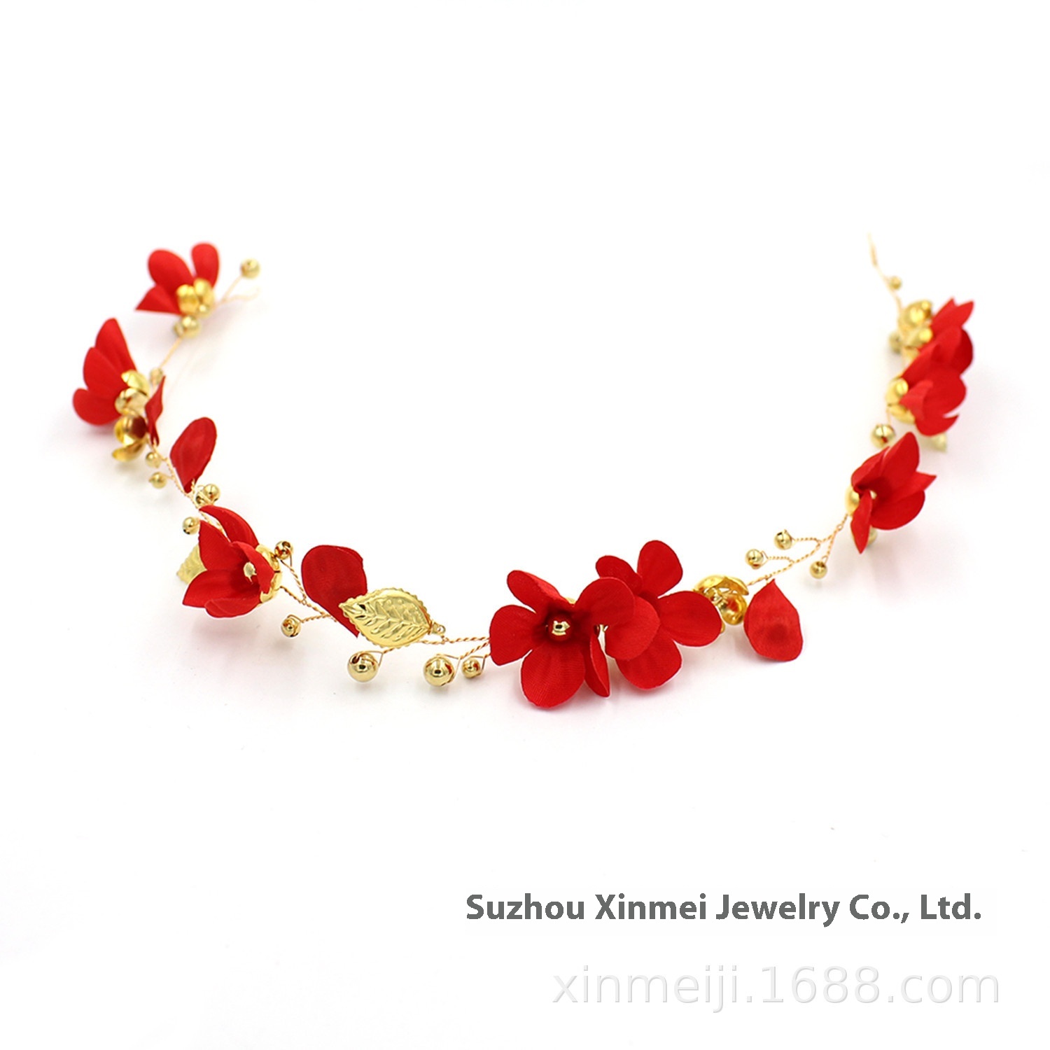 O621 Chinese Style Red Flower Bridal Headdress National Style Xiuhe Dress Red Hairband Wreath Accessories