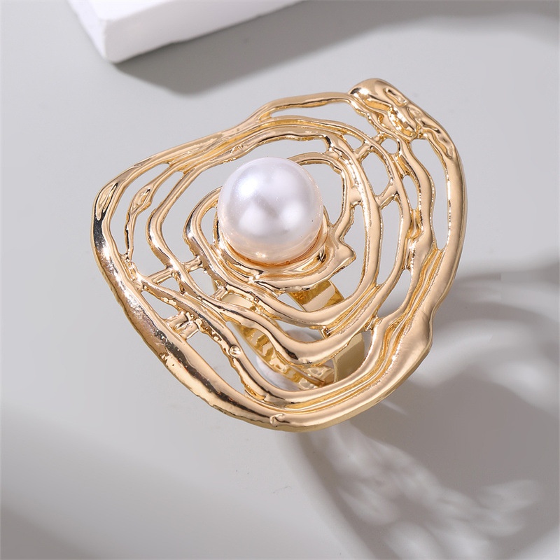 RZ0834 E-commerce Jewelry Personality Exaggerated Irregular Ring Women's Hollow Pearl Flower Ring