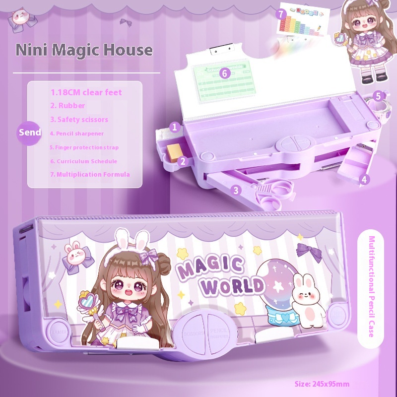 Multi- Functional Creative Cartoon Stationery Box, Large Capacity Pencil Case, High- Grade Plastic Storage Box For Children