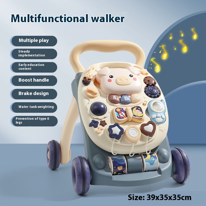 Infant And Toddler Hand-pushed Walker Toy Children's Music Early Education Educational Slide Baby Anti-rollover Multifunctional Walking Aid