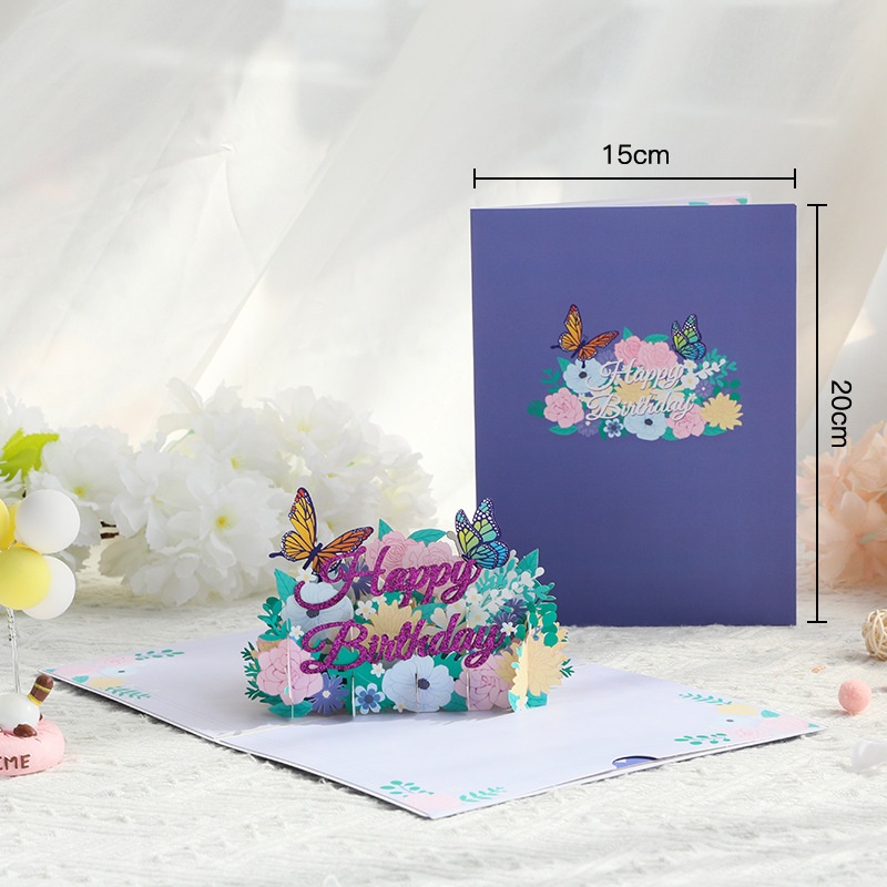 Birthday Three-dimensional Greeting Card Creative3 D Gratitude Flowers Butterfly Blessings Engraving Thank You Card3 D Card