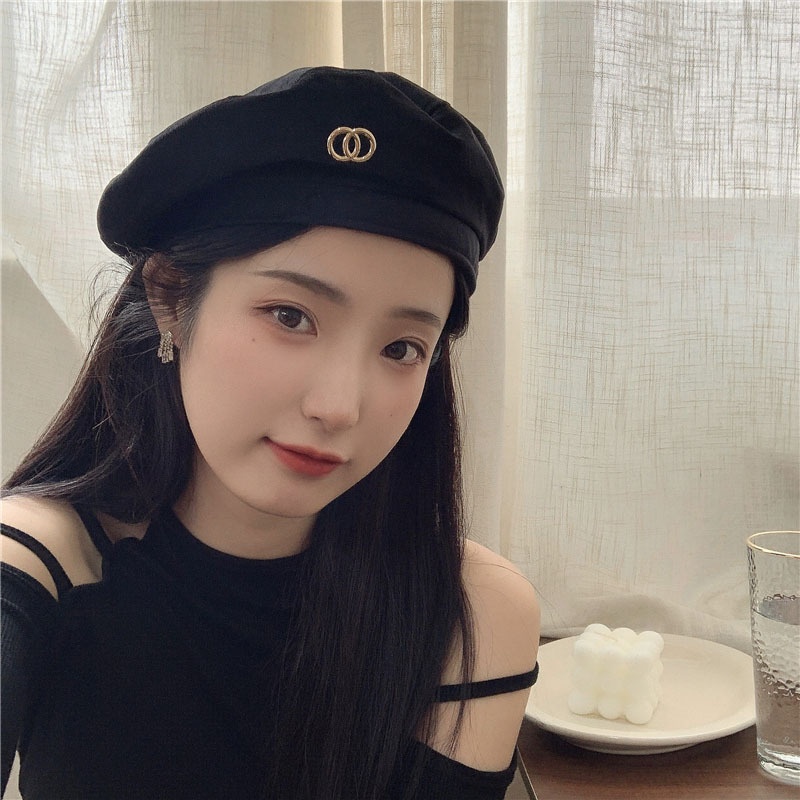 Juejuezi~ Black Velvet Thin Style Oni Super Love Beret For Women Spring And Autumn Japanese Fashion Painter Hat For Men