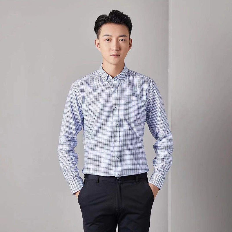 Autumn Fashion Business Pure Cotton Plaid Men's Long-sleeved Shirt With Comfortable Texture And Formal Long-sleeved Shirt For Men