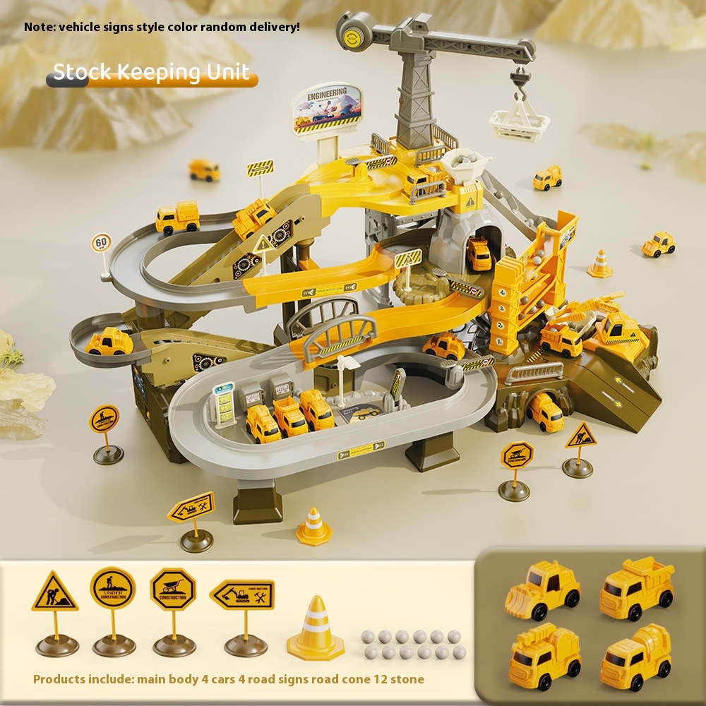 Children's Engineering Track Car Boy Electric Three-dimensional Parking Lot Car Building Adventure Educational Toy